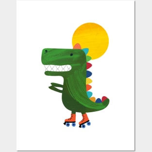 Dinosaur on roller skates Posters and Art